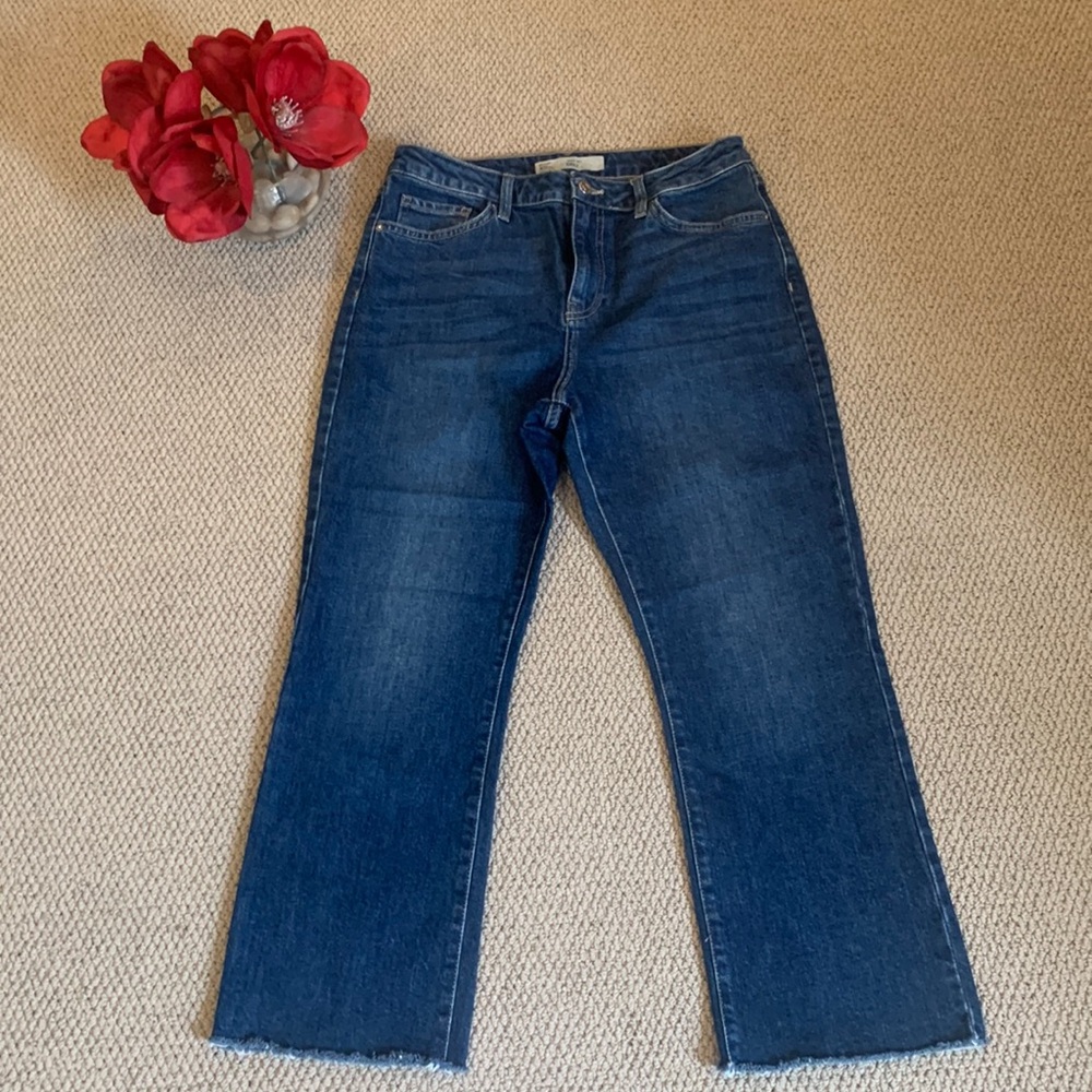 🌹TopShop Moto “Dree” Raw Hem Kick Flare Jeans - High Rise - Mom Style